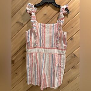 Pink & Blue Striped Jumpsuit with Ruffle Details-LARGE